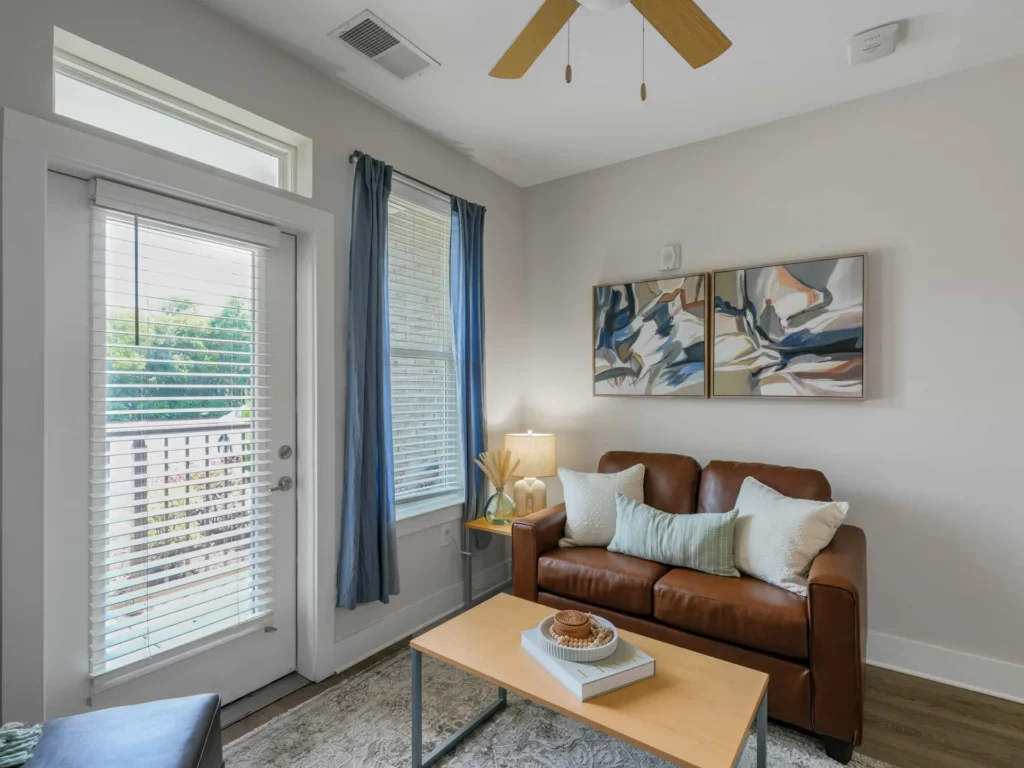 Furnished living room in a two-bedroom apartment at The Pier Conway