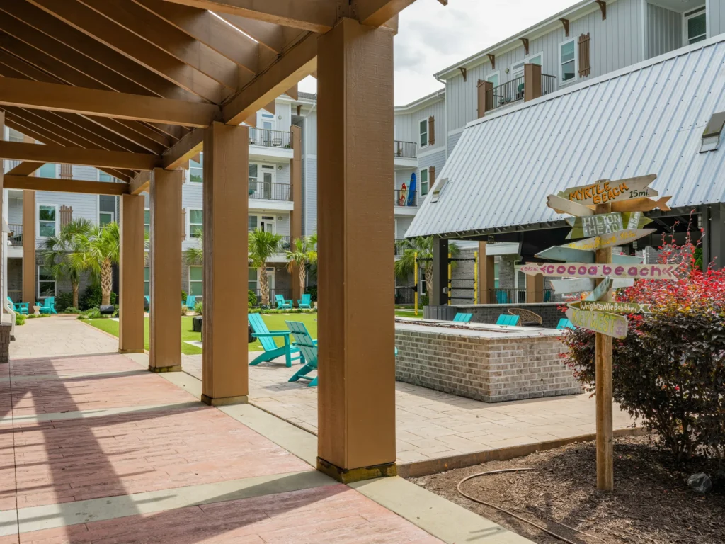 Covered courtyard walkway and apartments at The Pier Conway